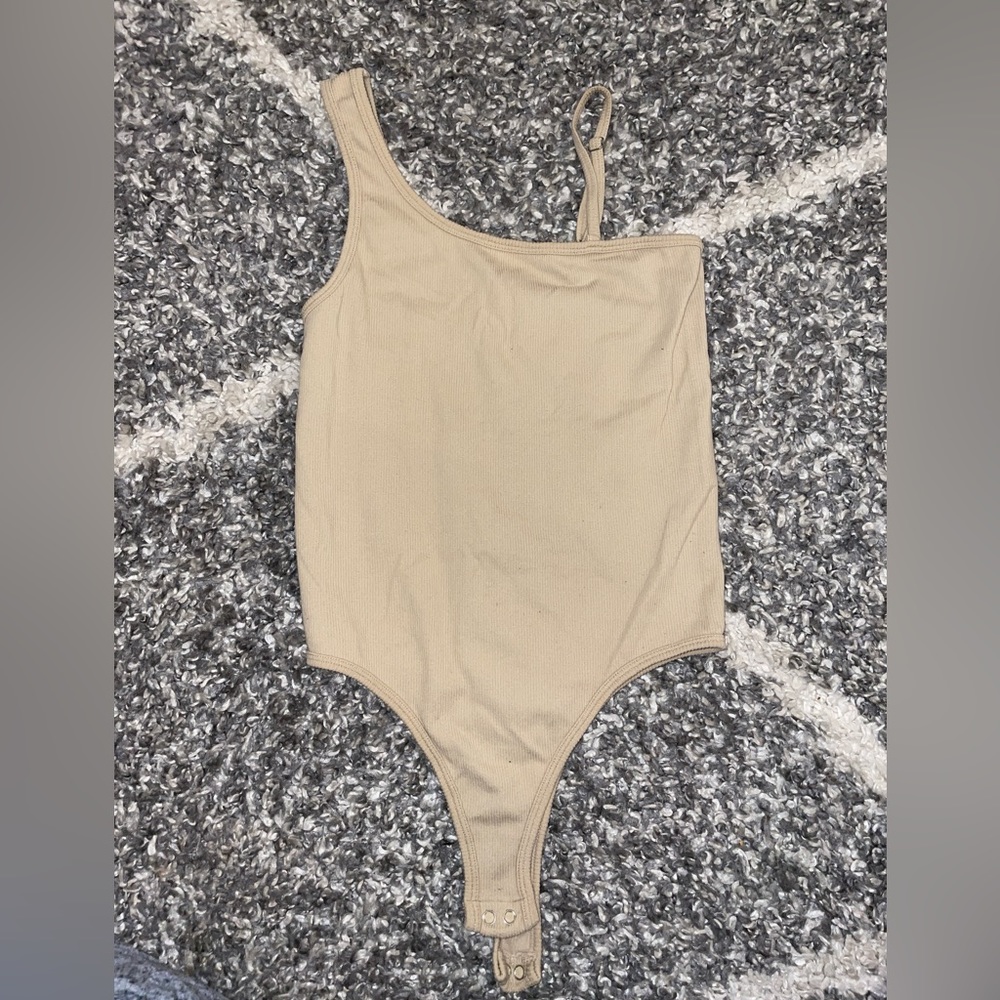 3 FOR $10 SALE - Asymmetric One Shoulder Ribbed Tan Body Suit
